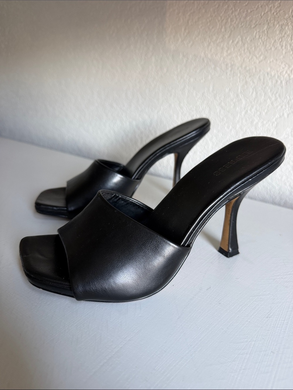 Express Black Leather Open-Toe Mule Heels